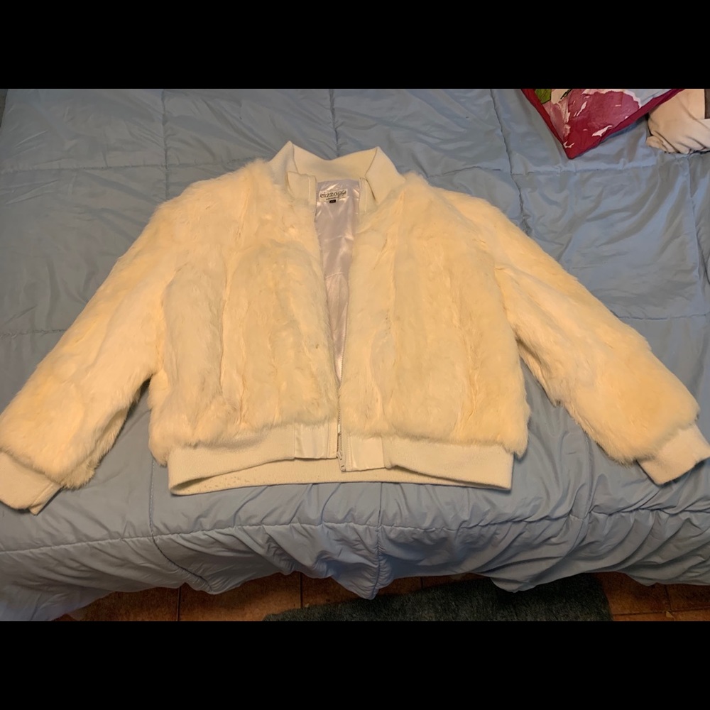 High quality Genuine White/cream Rabbit fur coat